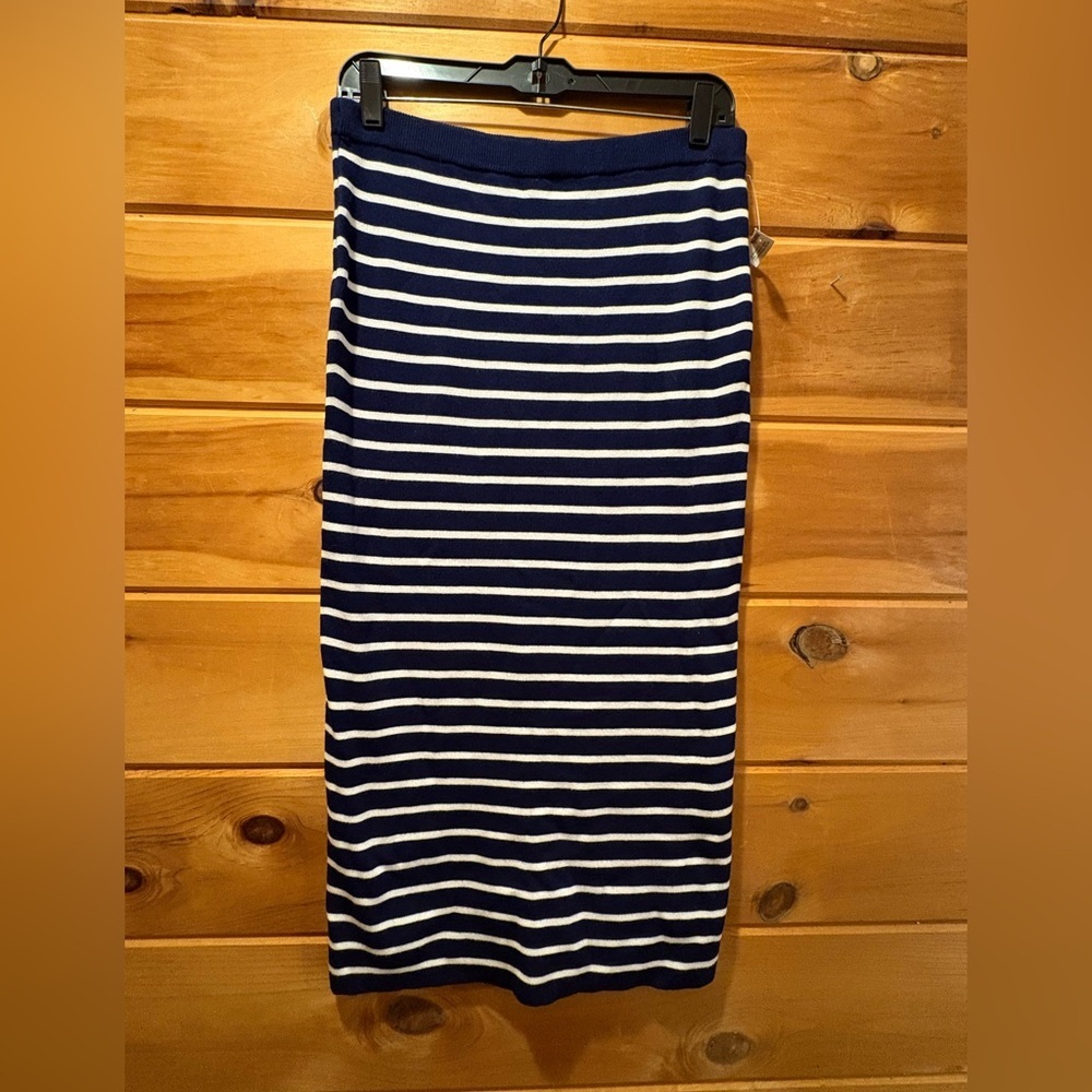Freshman 1996 Elegant Blue and White Striped Midi Skirt size M NWT